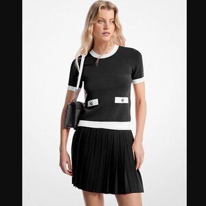 MK Stretch Knit Short-Sleeve Sweater
